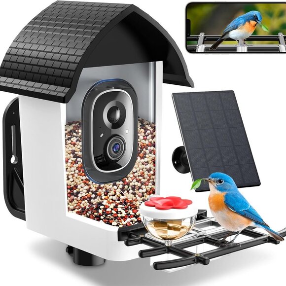 New Smart Bird Feeder with Camera - 2K HD Live View AI Id App Solar Power WiFi